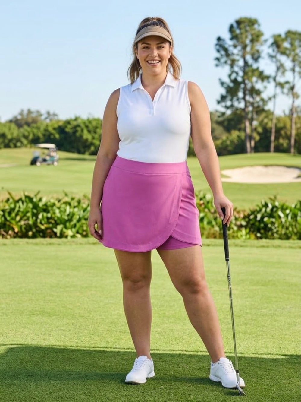 TRIBAL Pink Front-Wrap Golf Skort Size 14W Curved Hem Active Shorts